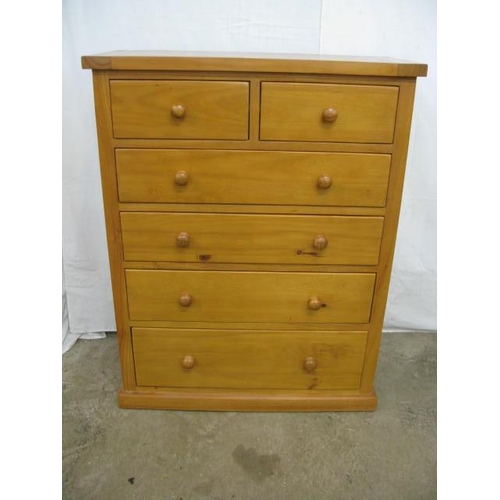 364 - Modern stained chest of two short over four graduated drawers, standing on a plinth base - 90cm x 42... 