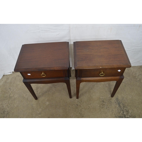 369 - Pair of Stag Minstrel bedside tables both having a single drawer, standing on square tapering legs -... 