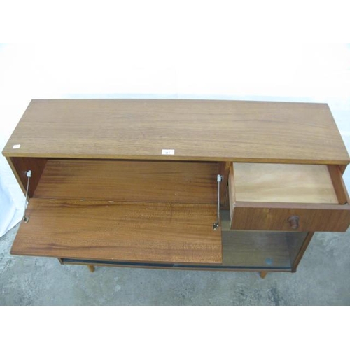 411 - Avalon teak glazed bureau bookcase having two drawers next to a fall front opening to four pigeon ho... 