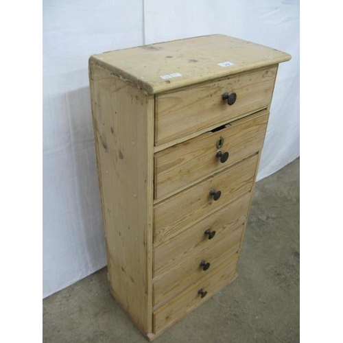 419 - Rustic pine chest of six drawers, standing on a plinth base - 47cm x 28cm x 94cm tall