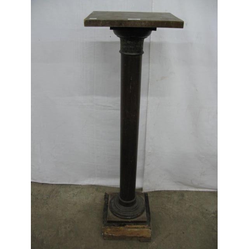 495 - Mahogany column bust/plant stand, the rectangular top over a turned column with a square plinth base... 