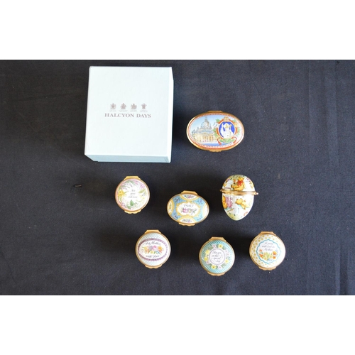 316 - Group of seven Halcyon Days enamel trinket boxes to include: boxed Limited Edition No. 131/200 trink... 