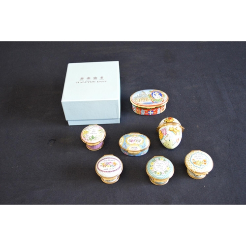 316 - Group of seven Halcyon Days enamel trinket boxes to include: boxed Limited Edition No. 131/200 trink... 