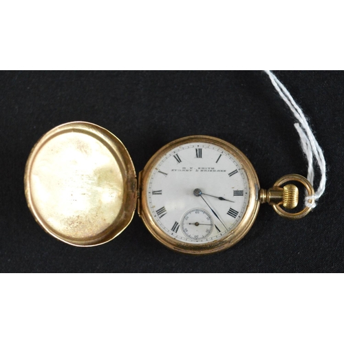 320 - 14k yellow gold pocket watch with engraved decorated case, dial marked HF Smith, Sydney & Brisbane a... 