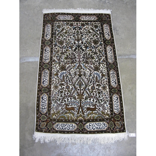 521 - Persian brown and cream hand knotted and natural silk Tree of Life rug having a central Tree of Life... 