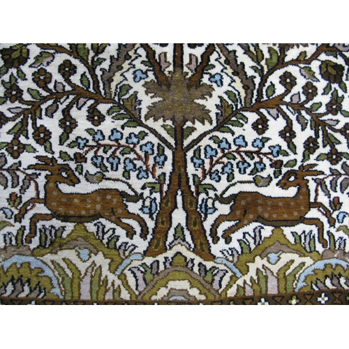 521 - Persian brown and cream hand knotted and natural silk Tree of Life rug having a central Tree of Life... 