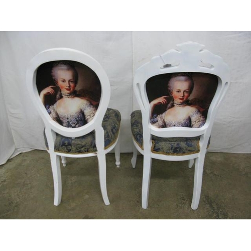 529 - White painted chair having carved cresting rail, padded back and seat, standing on cabriole front le... 