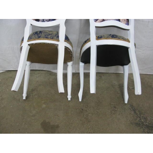 529 - White painted chair having carved cresting rail, padded back and seat, standing on cabriole front le... 