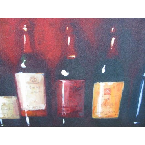 537 - Two oils on board, still life's of fruit and wine bottles, both unsigned - 39cm x 29cm each in gilt ... 