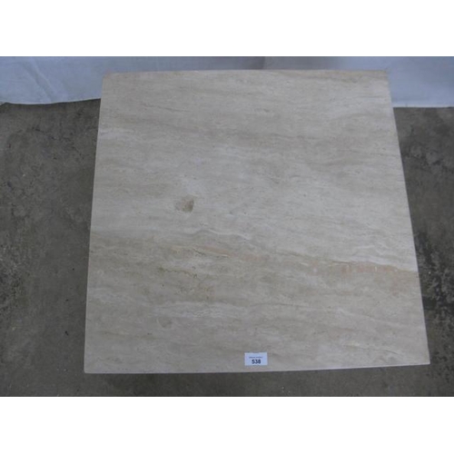 538 - Marble coffee table, the square top standing on a square marble base - 60cm x 60cm x 52cm tall