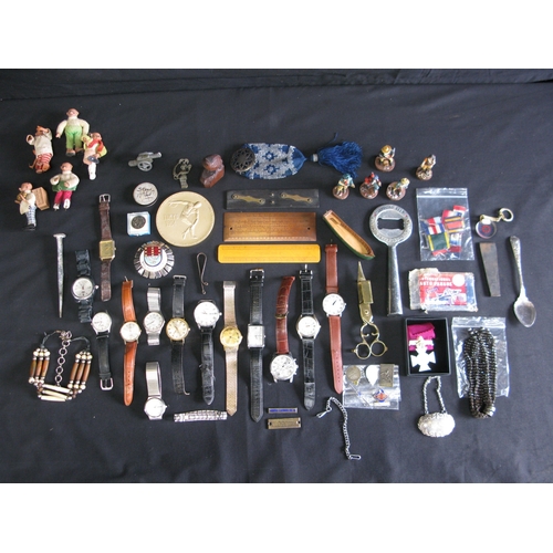Collection of sundry items to include: wrist watches, toy figures and ...