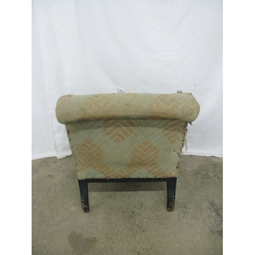 407 - 19th century armchair having padded and scrolled armrests supported on turned and tapering front leg... 