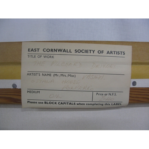 416 - Vashti (possibly Vashti Trudeau) oil on canvas of four sailing boats at sunset, signed bottom right ... 