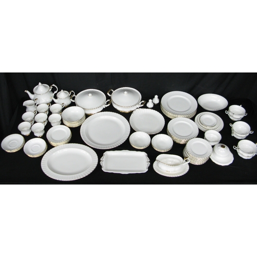 114 - Royal Albert Val D'or part tea and dinner ware to comprise: seven tea cups, eight 14.5cm saucers, si... 