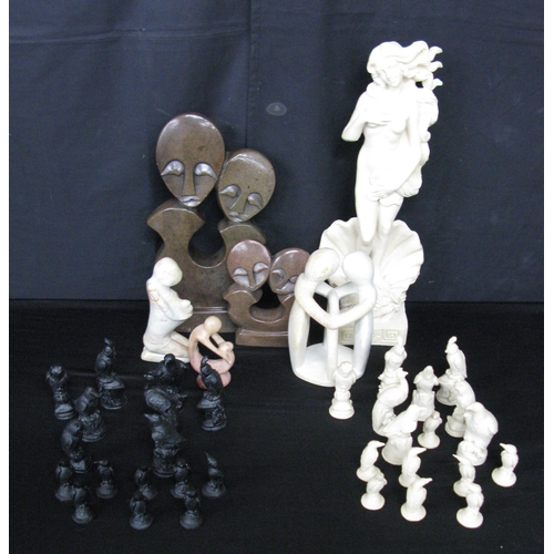 118 - Two Shona style stone sculptures - 31.5cm and 16cm tall together with three soapstone sculptures - 1... 