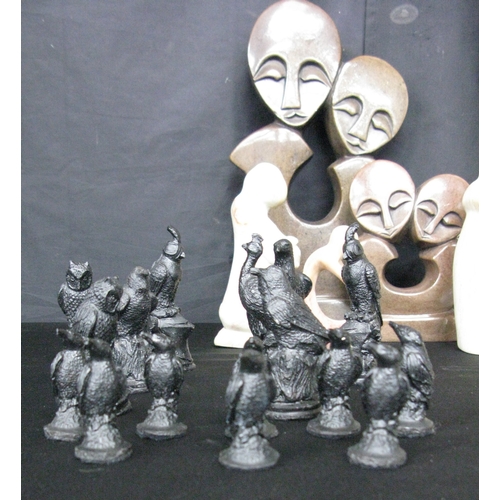 118 - Two Shona style stone sculptures - 31.5cm and 16cm tall together with three soapstone sculptures - 1... 
