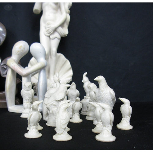 118 - Two Shona style stone sculptures - 31.5cm and 16cm tall together with three soapstone sculptures - 1... 