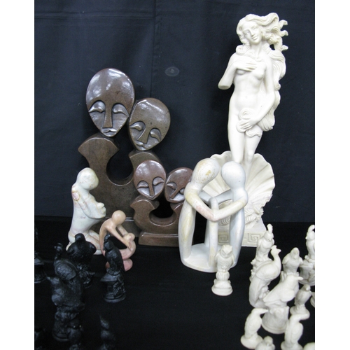 118 - Two Shona style stone sculptures - 31.5cm and 16cm tall together with three soapstone sculptures - 1... 