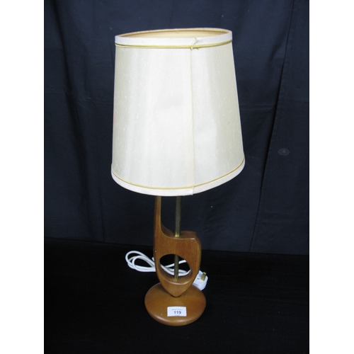 119 - Mid 20th century teak and brass table lamp together with a brass and green glass shade desk lamp