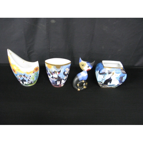 81 - Three R Wachtmeister Goebel vases - ranging from 15.5cm to 22cm tall together with a Goebel cat Mass... 