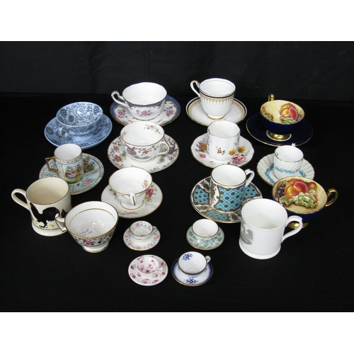 60 - Group of cups and saucers to include: Meissen cup and saucer, dolls tea china and Royal Worcester cu... 