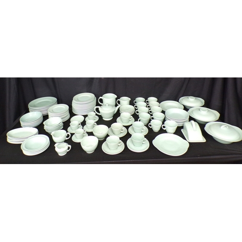 113 - Wood's Ware Beryl mint green part tea and dinner ware to comprise: ten 10cm cups, five 9cm cups, fou... 