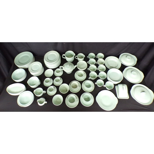 113 - Wood's Ware Beryl mint green part tea and dinner ware to comprise: ten 10cm cups, five 9cm cups, fou... 