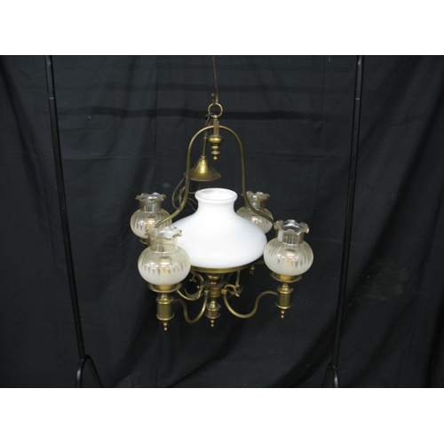 63 - Four branch brass hanging light - 82cm tall