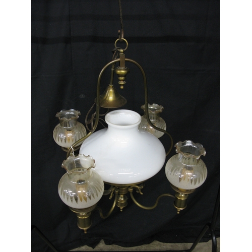 63 - Four branch brass hanging light - 82cm tall