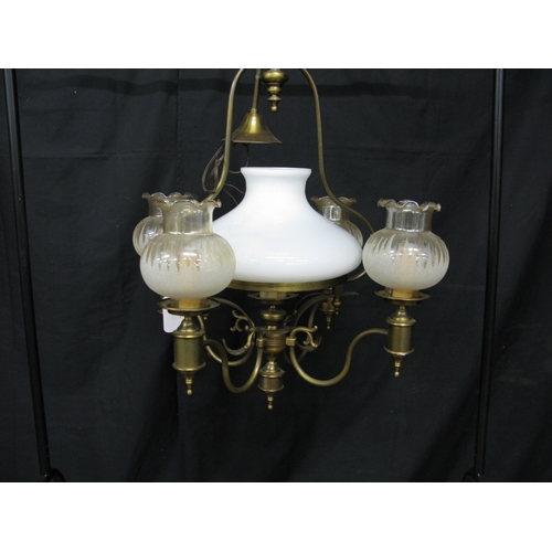 63 - Four branch brass hanging light - 82cm tall