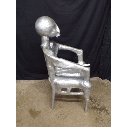 Silver painted alien formed chair with large member seat panel - 55cm x ...