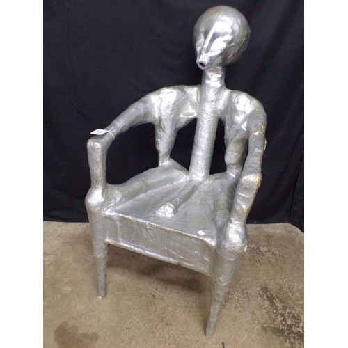 Silver painted alien formed chair with large member seat panel - 55cm x ...
