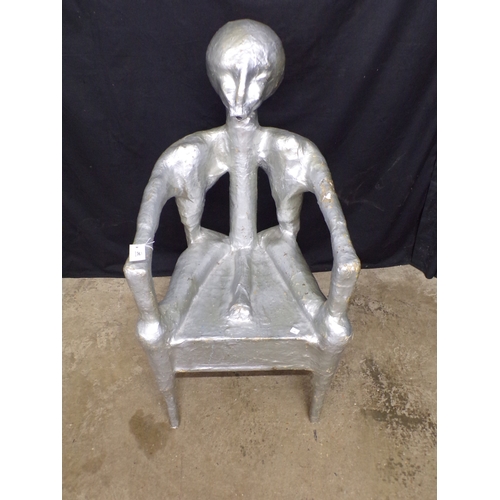 Silver painted alien formed chair with large member seat panel - 55cm x ...