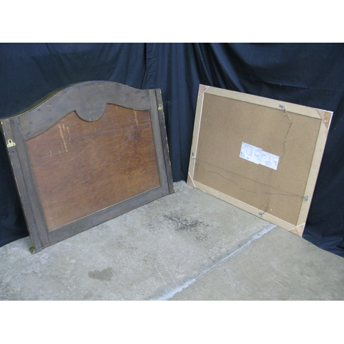 253 - Modern gilt frame over mantle mirror with arched top and bevelled glass - 128cm x 102cm. Together wi... 