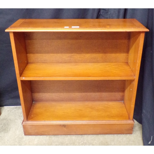 258 - Reproduction yew wood bookcase having two drawers over single adjustable shelf, standing on splayed ... 