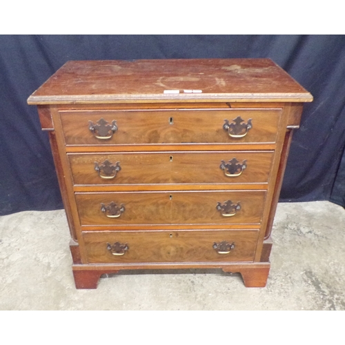 262 - Mahogany chest of four long graduated drawers with brass handles, standing on bracket feet - 72cm x ... 