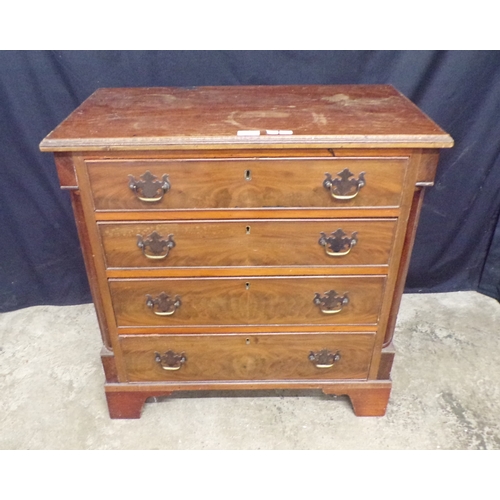 262 - Mahogany chest of four long graduated drawers with brass handles, standing on bracket feet - 72cm x ... 