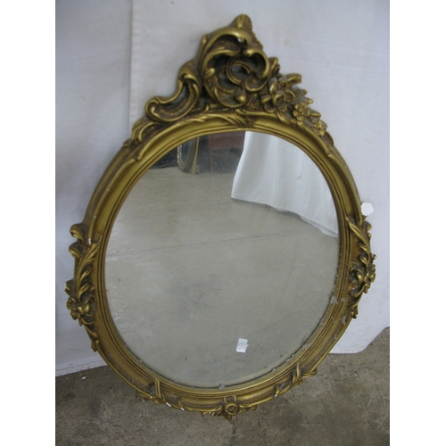 241 - Group of three gilt framed mirrors to comprise: ornate oval gilt framed mirror - 37cm x 57cm, convex... 