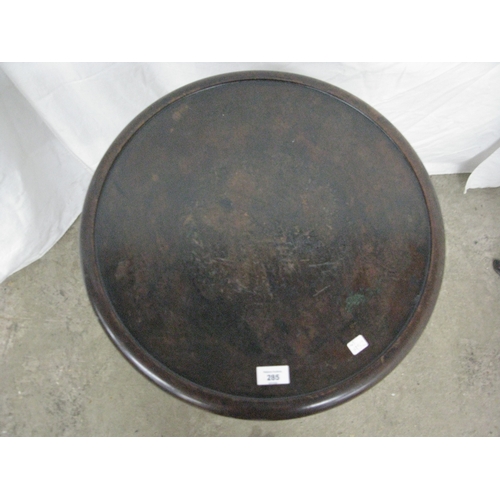 285 - Two mahogany wine tables both having circular tops over turned columns and standing on tripod bases ... 