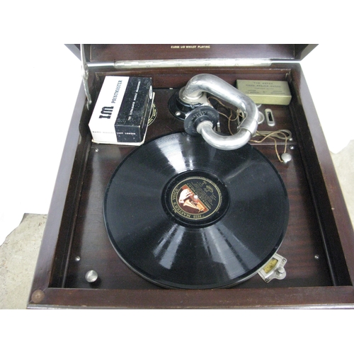294 - His Master's Voice mahogany floor standing gramophone cabinet having a hinged lift top lid opening t... 