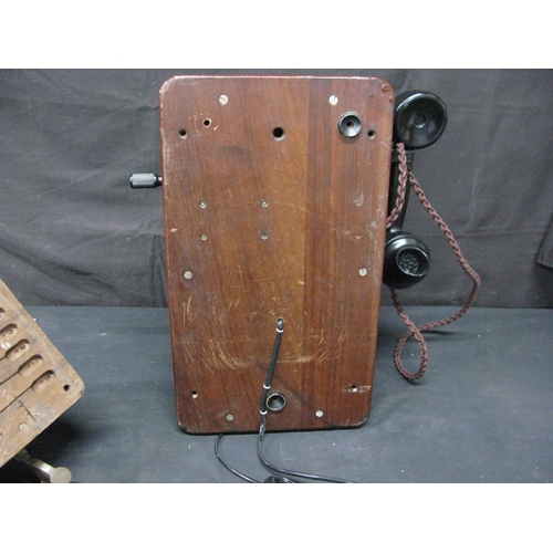 61 - Early 20th century peel corner wall mounted telephone - 23cm x 21cm x 27.5cm tall together with one ... 