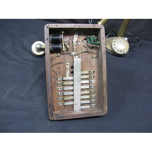 79 - Brass candlestick dial telephone - 30.5cm together with an early 19th century oak cased Intercom tel... 