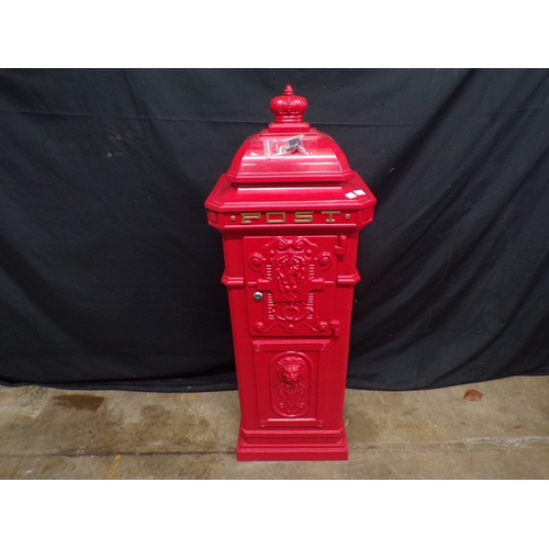 Modern red post box with two keys - 34cm x 30cm x 101cm tall