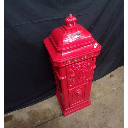 Modern red post box with two keys - 34cm x 30cm x 101cm tall