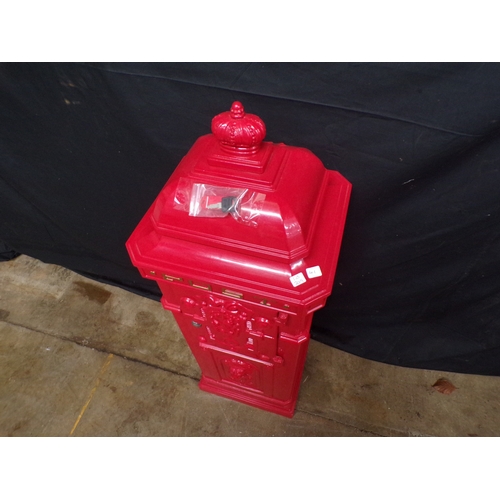Modern red post box with two keys - 34cm x 30cm x 101cm tall