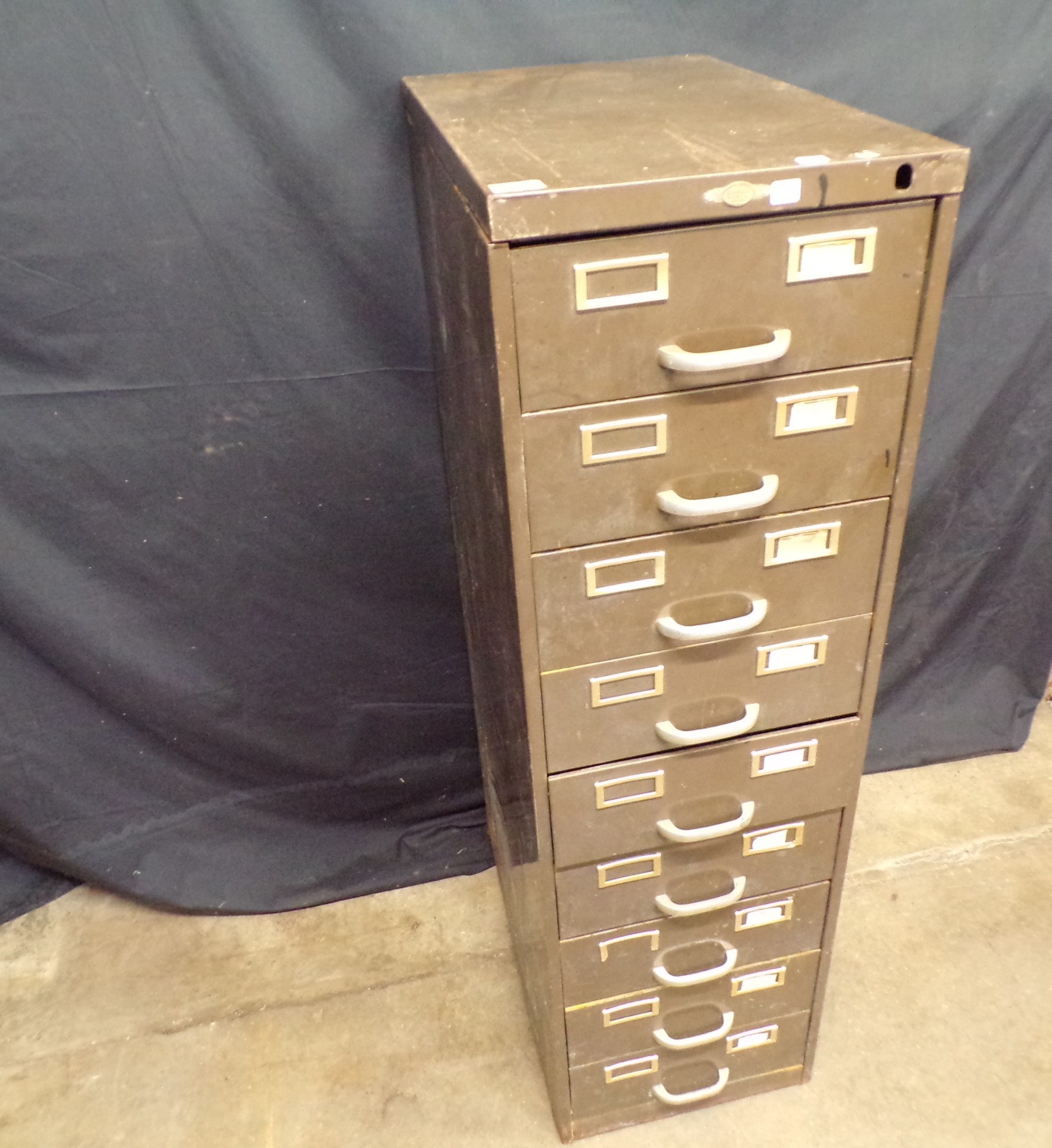Art metal index card file drawers having nine drawers each with space ...