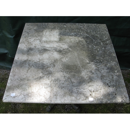 61 - White marble top table with iron column support leading to four splayed legs - 70cm x 70cm x 74cm ta... 