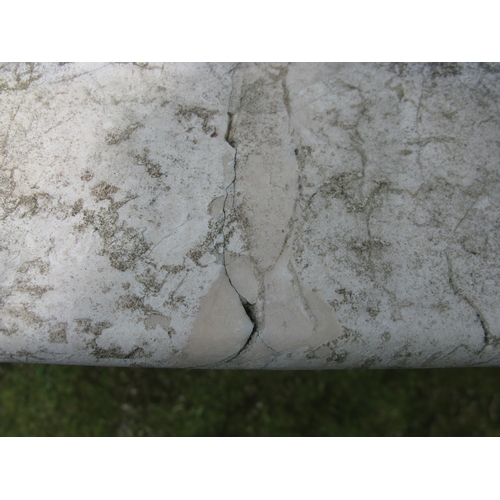 61 - White marble top table with iron column support leading to four splayed legs - 70cm x 70cm x 74cm ta... 