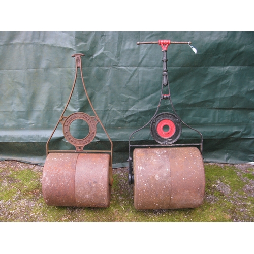 72 - T Green & Sons Ltd iron garden roller (no handle) - 44.5cm wide together with one other iron garden ... 