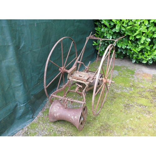 79 - TH Ellacott iron horsedrawn seed drill - 150cm x 78cm x 96cm tall